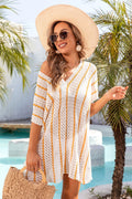 Summer Beach Hollow Out Cutout out Knitted Sun Protection Clothing Bikini Vacation Loose Color Matching Blouse for Women