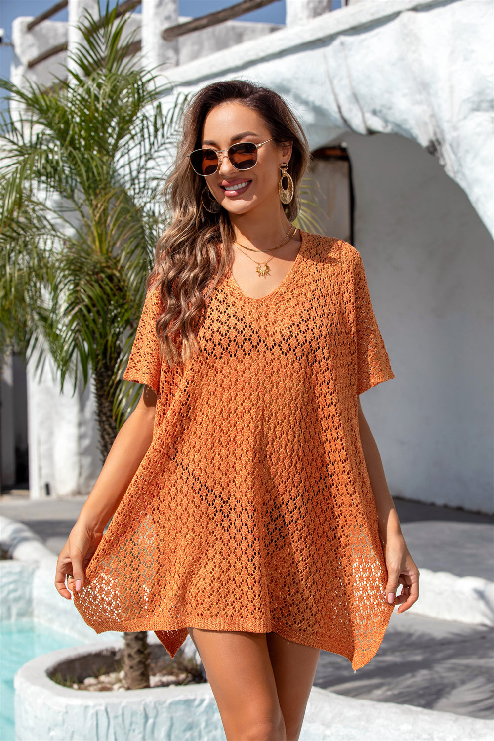 Summer Beach Cover up Hollow Out Cutout Sweater Beach Vacation Bikini Sun Protection Clothing for Women