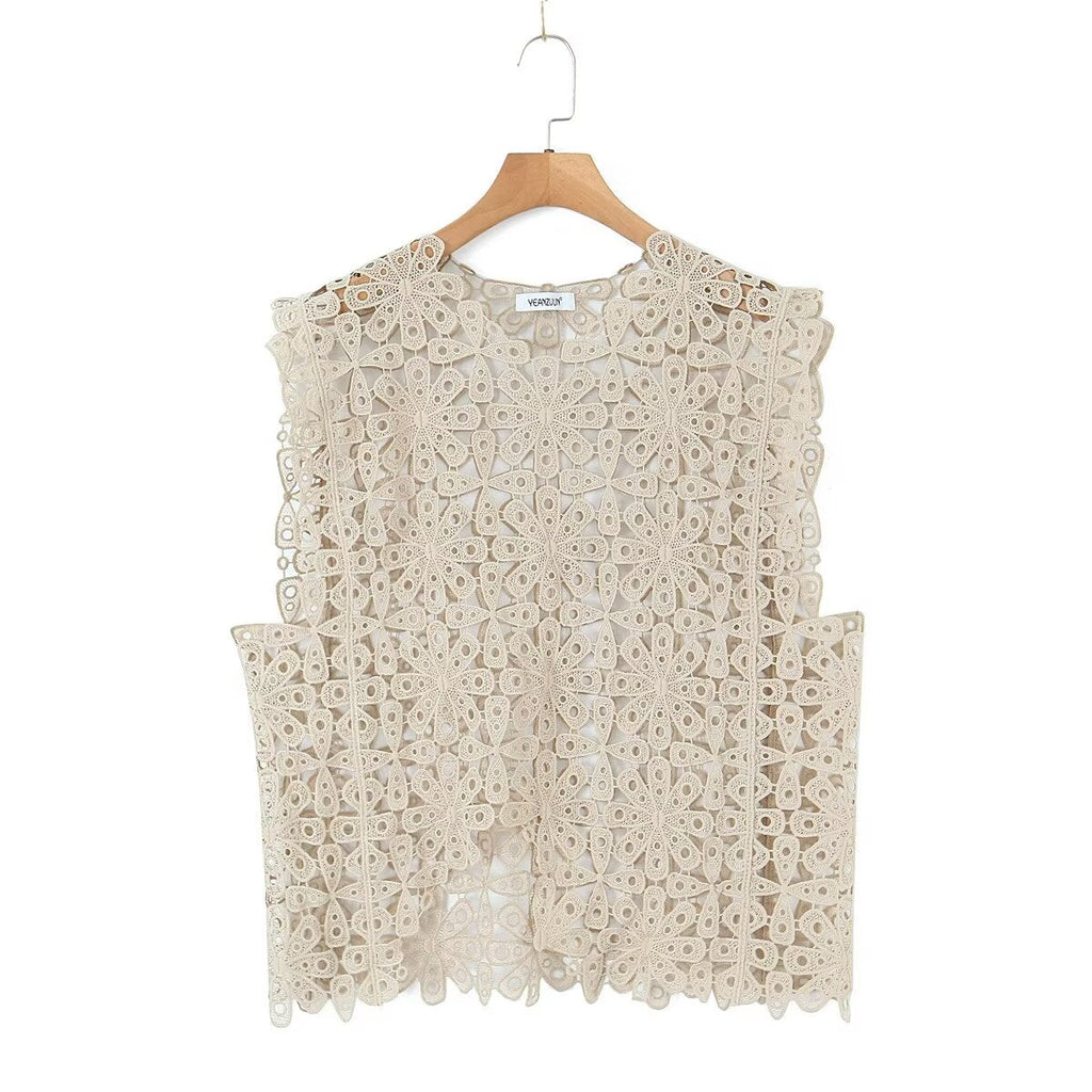 Summer Three Color Craft Floral Lace Vest Irregular Asymmetric Top