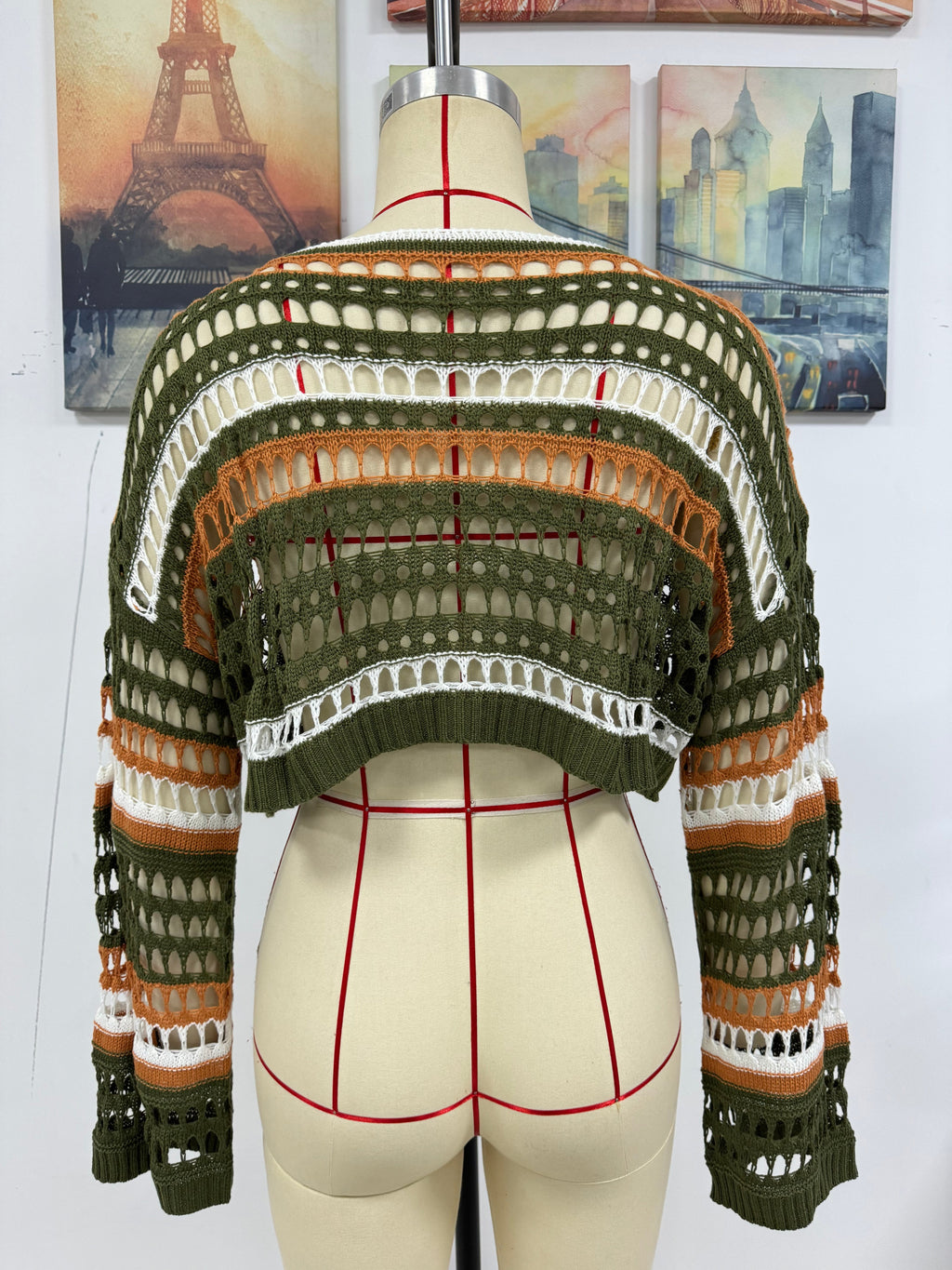 Spring Summer Women Hollow Out Cutout Striped Stitching Sexy Pullover Women Knitwear