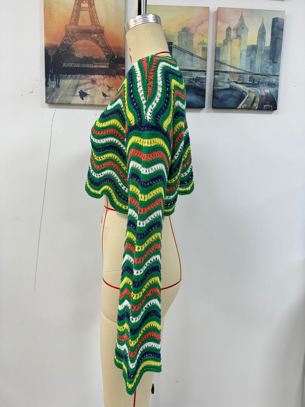 Spring Summer Stitching Loose Mixed Color Round Neck Stripes Women Knitwear
