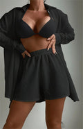 Beach Cover Up Solid Color Long Sleeved Shirt Two Piece Set Hawaiian Seaside Vacation Swimsuit Blouse