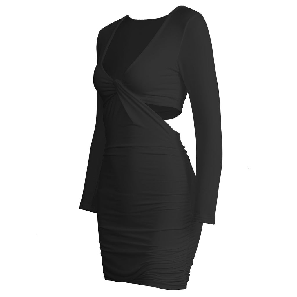 Sexy V-neck Long Sleeve Hollow Out Cutout Sheath Dress Wish Autumn Winter Women Wear