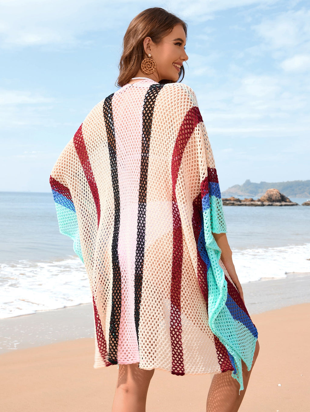 Spring Summer Arrival Women Patchwork Hollow Out Cutout Beach Dress Loose plus Size Beach Cover Up Women