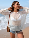Spring Summer Blouse Solid Color Long Sleeve Knitted Vacation Split Women Knitwear
