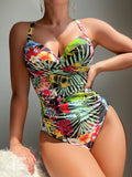 One Piece Swimwear Women Conservative Print One Piece Ladies Spring Swimsuit