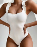 Women Bikini Solid Color Stringy Selvedge Shoulder Strap Sexy Swimsuit