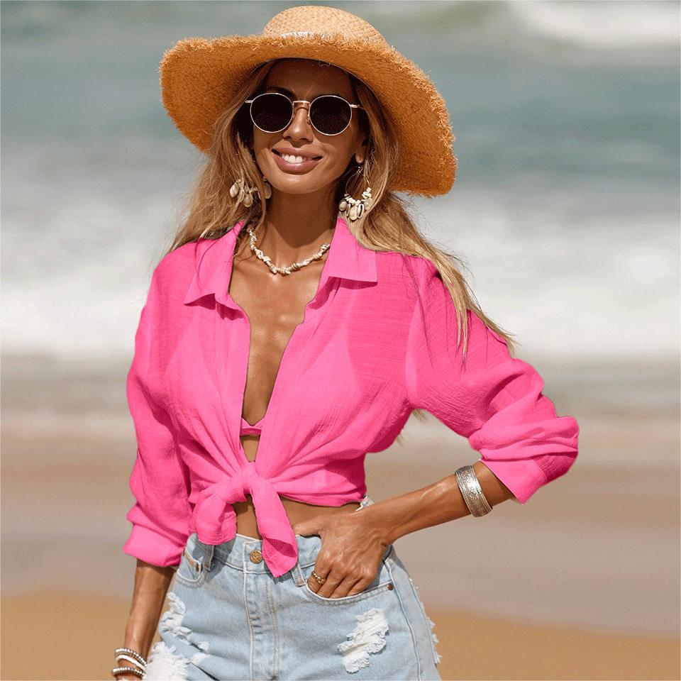 Summer Beach Sun Protection Clothing Bikini Short Cardigan Long Sleeve Blouse Vacation Sun Protection Shirt for Women