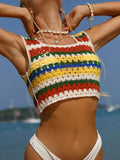 Women Vacation Summer Color Block Crop Top Crochet hook