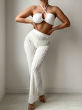 Solid Color Thread Fabric Halter Bikini Trousers Three Piece Set Sexy Swimsuit