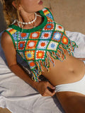 Women Fringed Hollow High Elastic Camisole Vest Crochet hook