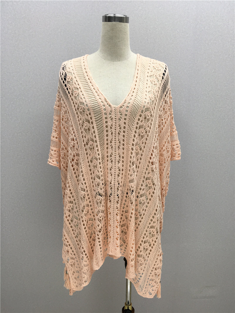 Hand Crocheting Hollow Out Cutout Beach Dress Knitted Women Sling Seaside Vacation Sexy Loose Bikini Beach Cover up