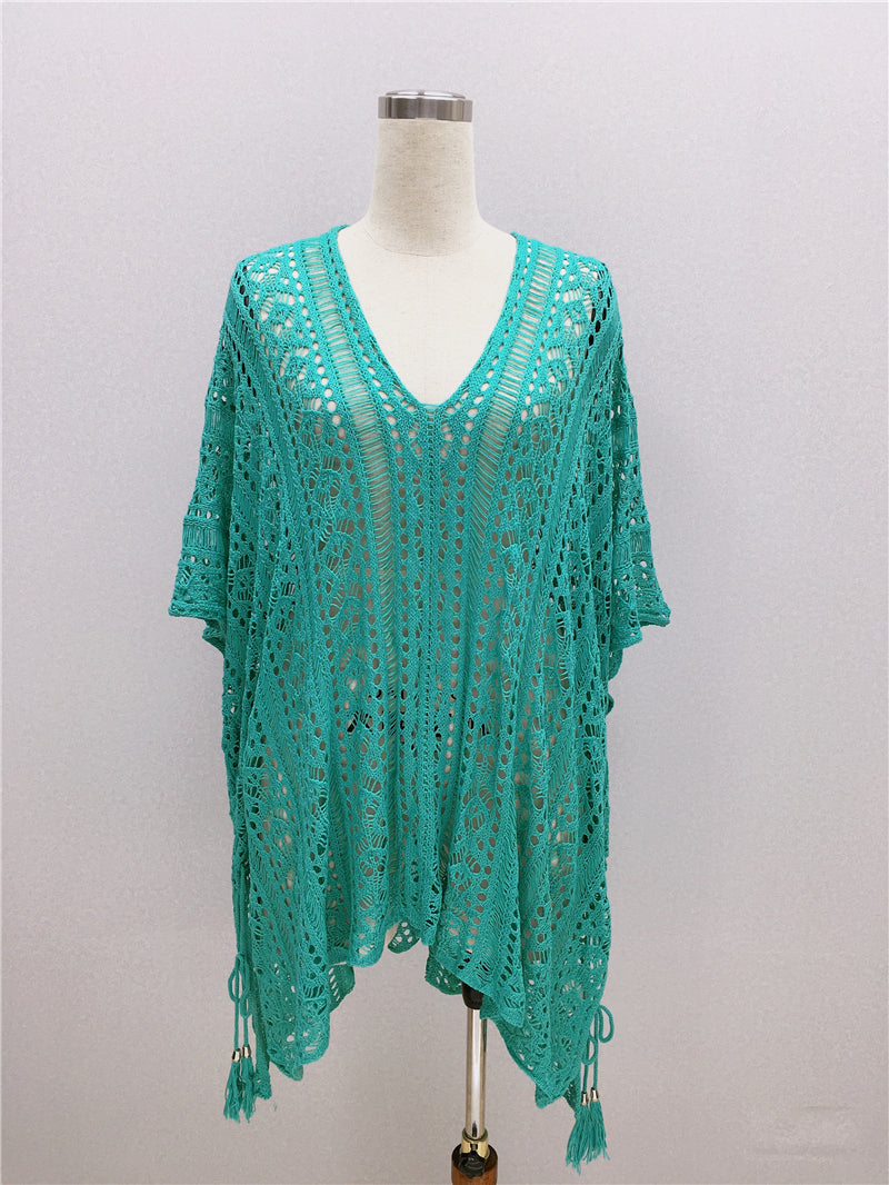 Hand Crocheting Hollow Out Cutout Beach Dress Knitted Women Sling Seaside Vacation Sexy Loose Bikini Beach Cover up