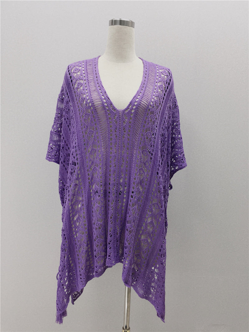 Hand Crocheting Hollow Out Cutout Beach Dress Knitted Women Sling Seaside Vacation Sexy Loose Bikini Beach Cover up