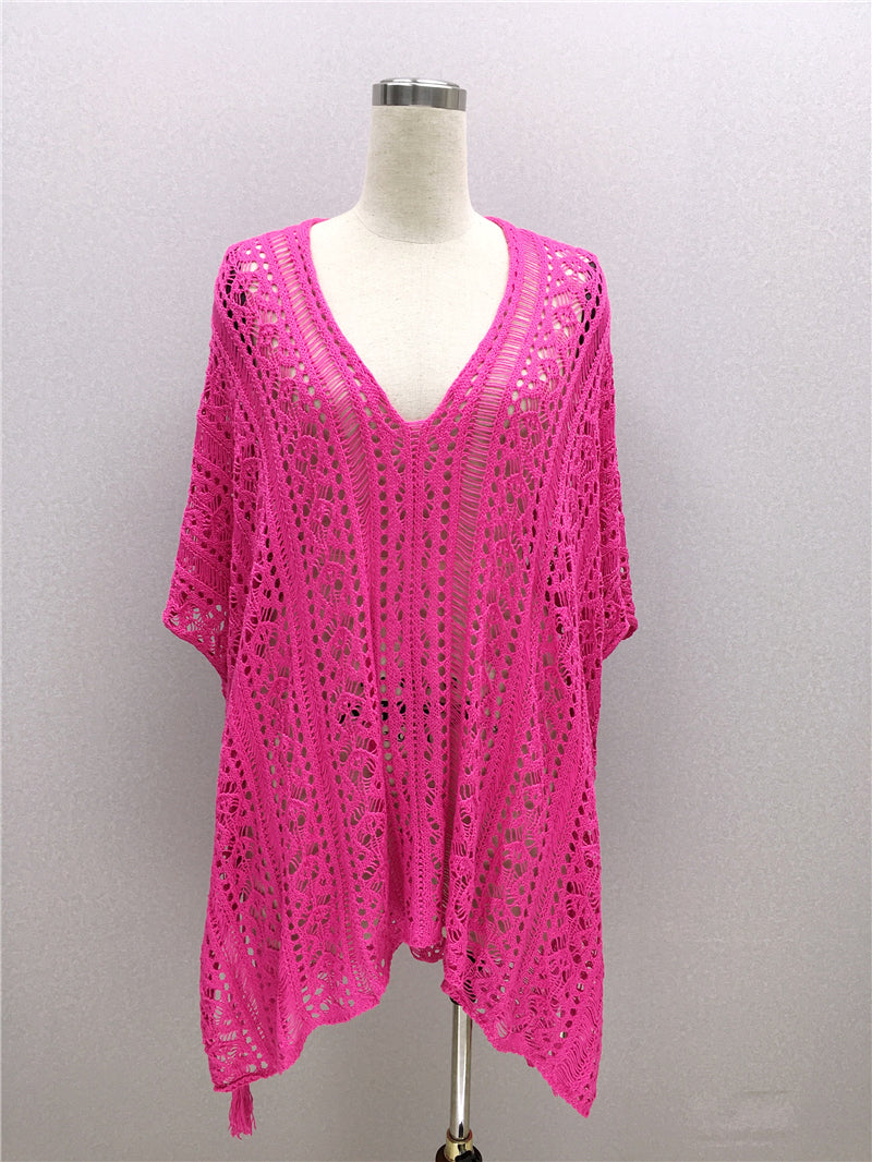 Hand Crocheting Hollow Out Cutout Beach Dress Knitted Women Sling Seaside Vacation Sexy Loose Bikini Beach Cover up