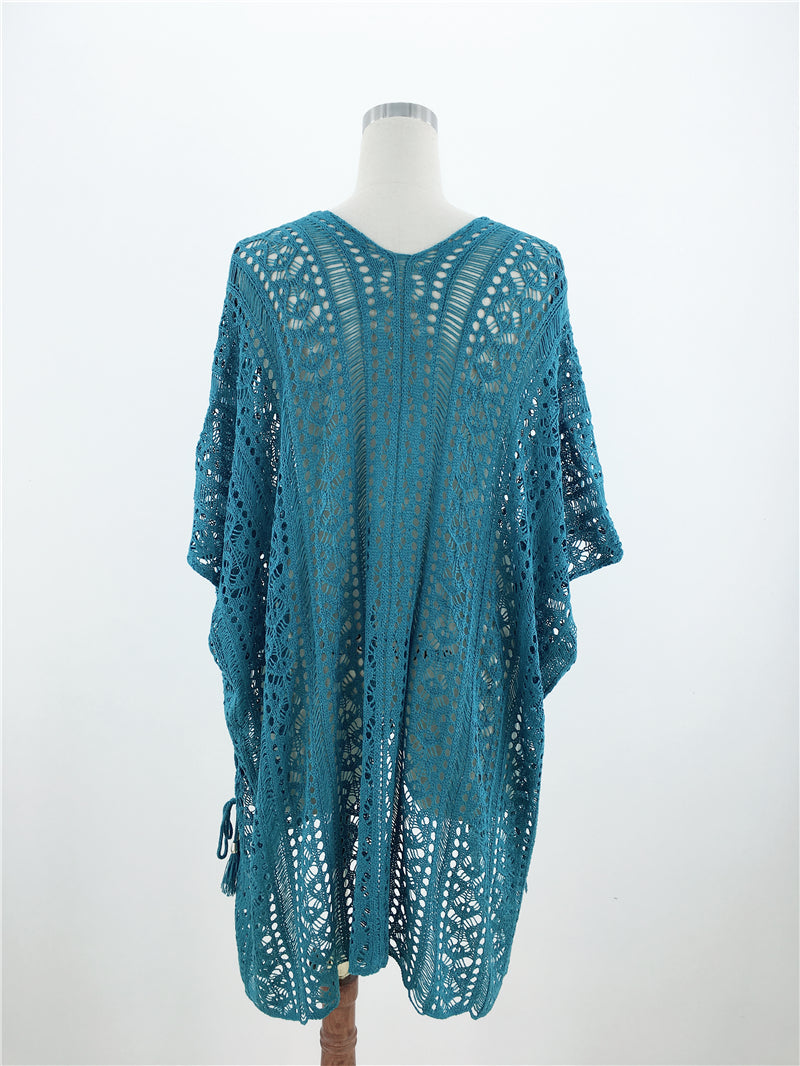 Hand Crocheting Hollow Out Cutout Beach Dress Knitted Women Sling Seaside Vacation Sexy Loose Bikini Beach Cover up