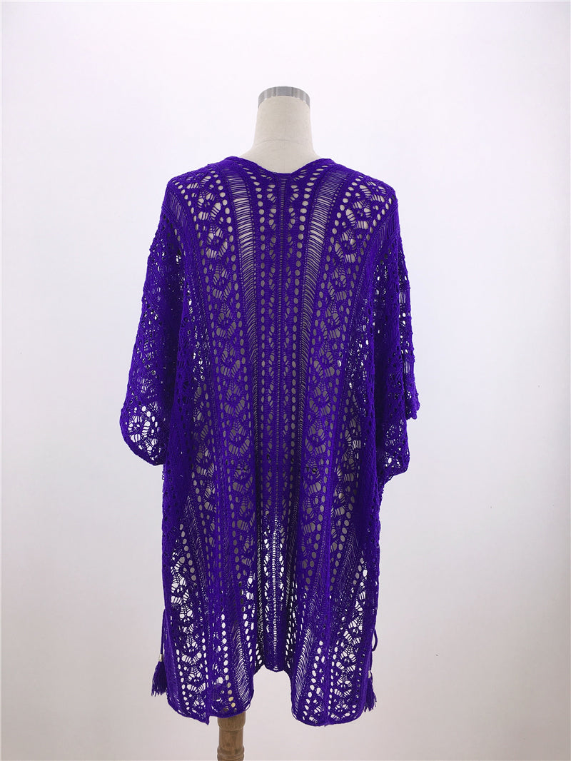 Hand Crocheting Hollow Out Cutout Beach Dress Knitted Women Sling Seaside Vacation Sexy Loose Bikini Beach Cover up