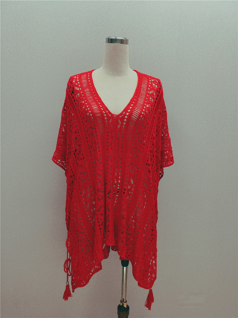 Hand Crocheting Hollow Out Cutout Beach Dress Knitted Women Sling Seaside Vacation Sexy Loose Bikini Beach Cover up
