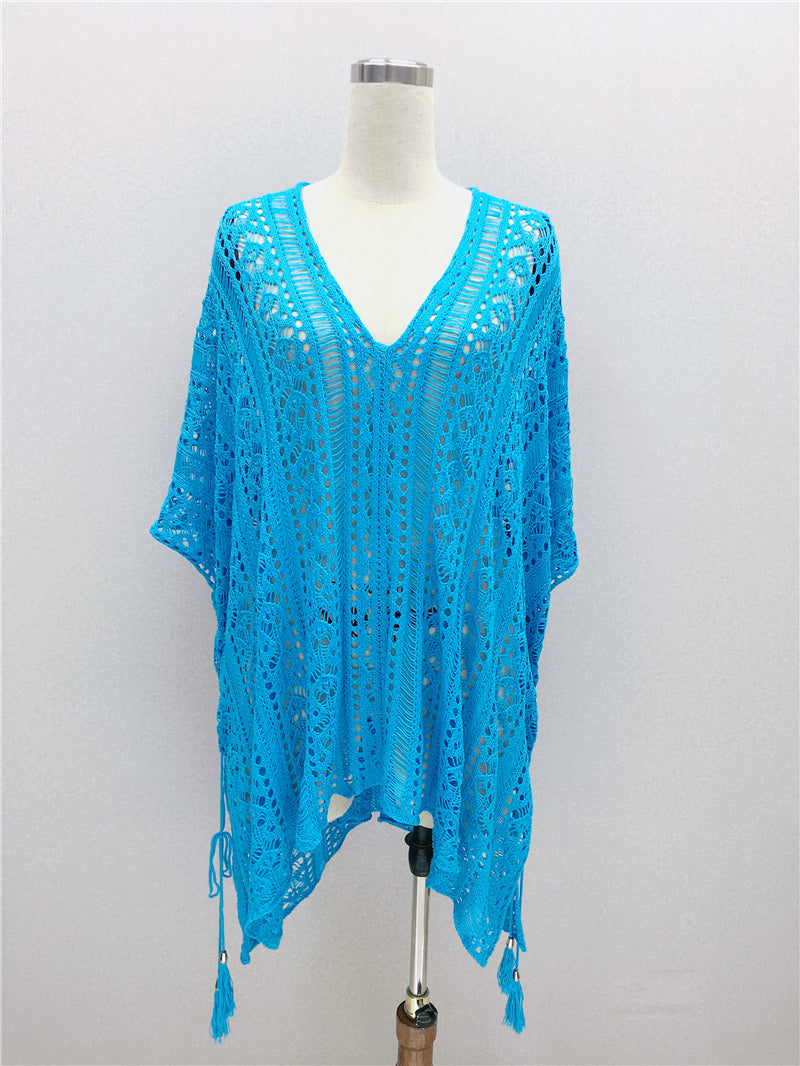 Hand Crocheting Hollow Out Cutout Beach Dress Knitted Women Sling Seaside Vacation Sexy Loose Bikini Beach Cover up