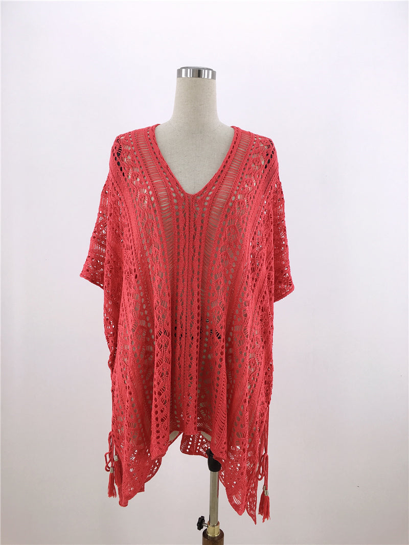 Hand Crocheting Hollow Out Cutout Beach Dress Knitted Women Sling Seaside Vacation Sexy Loose Bikini Beach Cover up