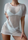Beach Cover Up Sexy See Through Large Mesh Beachwear Overskirt Short Sunscreen Beach Cover Up Women