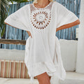 Women Clothes Vacation Hand Crocheting Stitching Solid Color Beach Cover up Sun Protection Sexy Loose Blouse Crochet hook