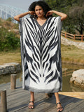 Rayon Positioning Printing Loose Robe Beach Cover-up Maxi Dress Bikini Sun Protection