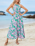 Hanging Neck Strap Tight Waist Dress Multi Level Seaside Holiday Beach Dress