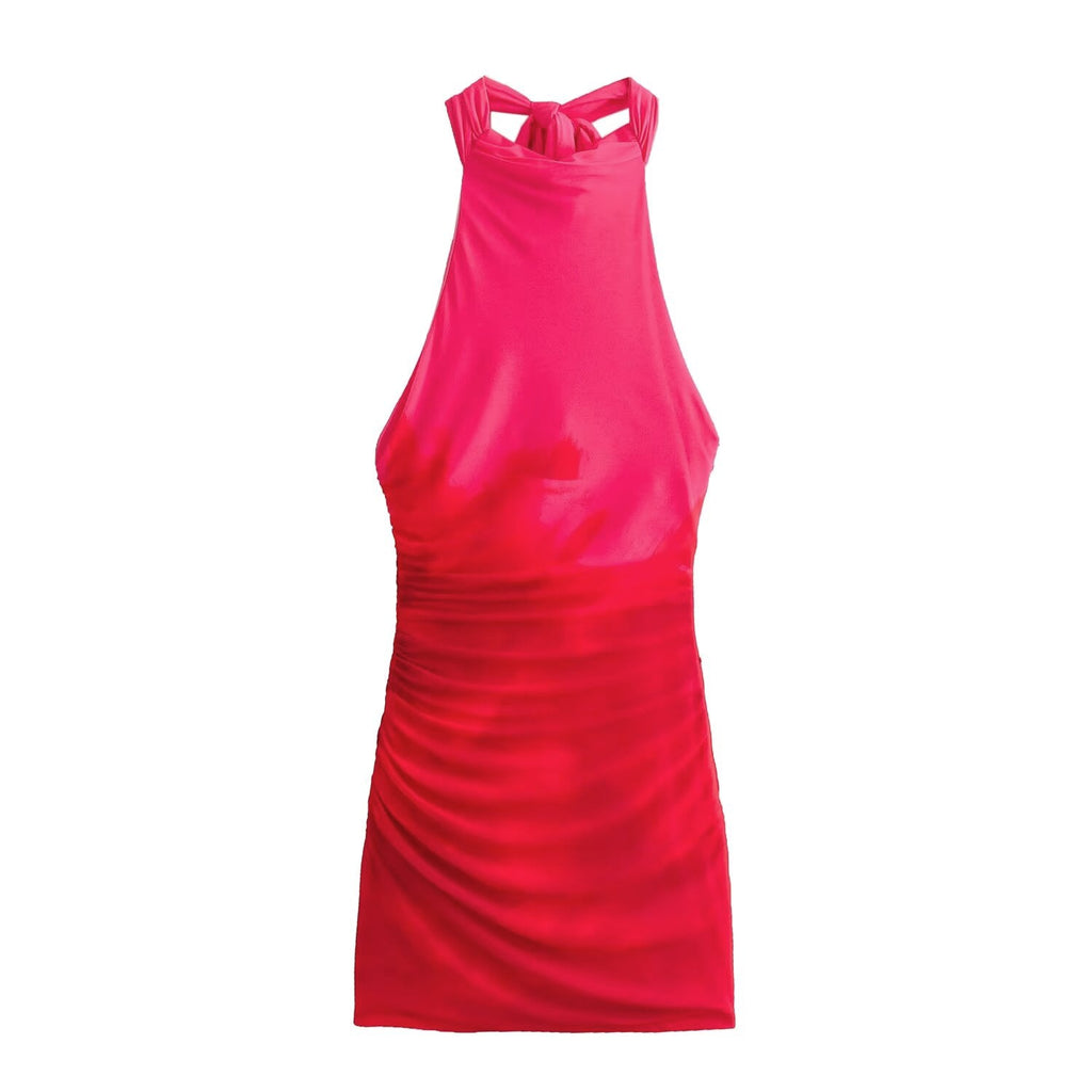 Summer Women Clothing Sexy Sexy Backless Lace up Silk Net Dress