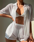 Black Cutout Blouse Split Boxers Bikini Beachwear Women Blouse Swimsuit