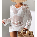 Holiday Sexy Hollow Out Cutout Texture Loose Pullover Sun Protection Shirt Mid Length Beach Blouse Crochet hook