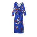 Spring Printed V neck Slimming Long Sleeves Pleated Dress Long