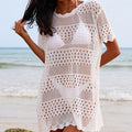 Sexy Hollow Out Cutout Texture Lace Collar Loose Pullover Mid Length Vacation Sun Protection Beach Blouse Crochet hook