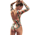 One Piece Swimsuit Women Sexy Backless Diving Suit Leaf Printed Swimsuit