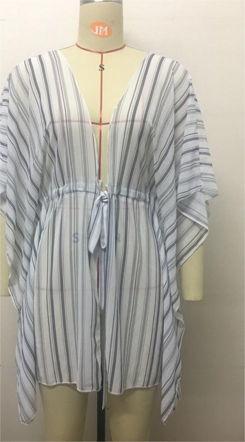 Popular Beach Cover Up Loose Striped Cardigan Bikini Strap Sun Protective Blouse Coverups