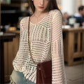 Women Solid Color Vacation Summer Top Crochet hook