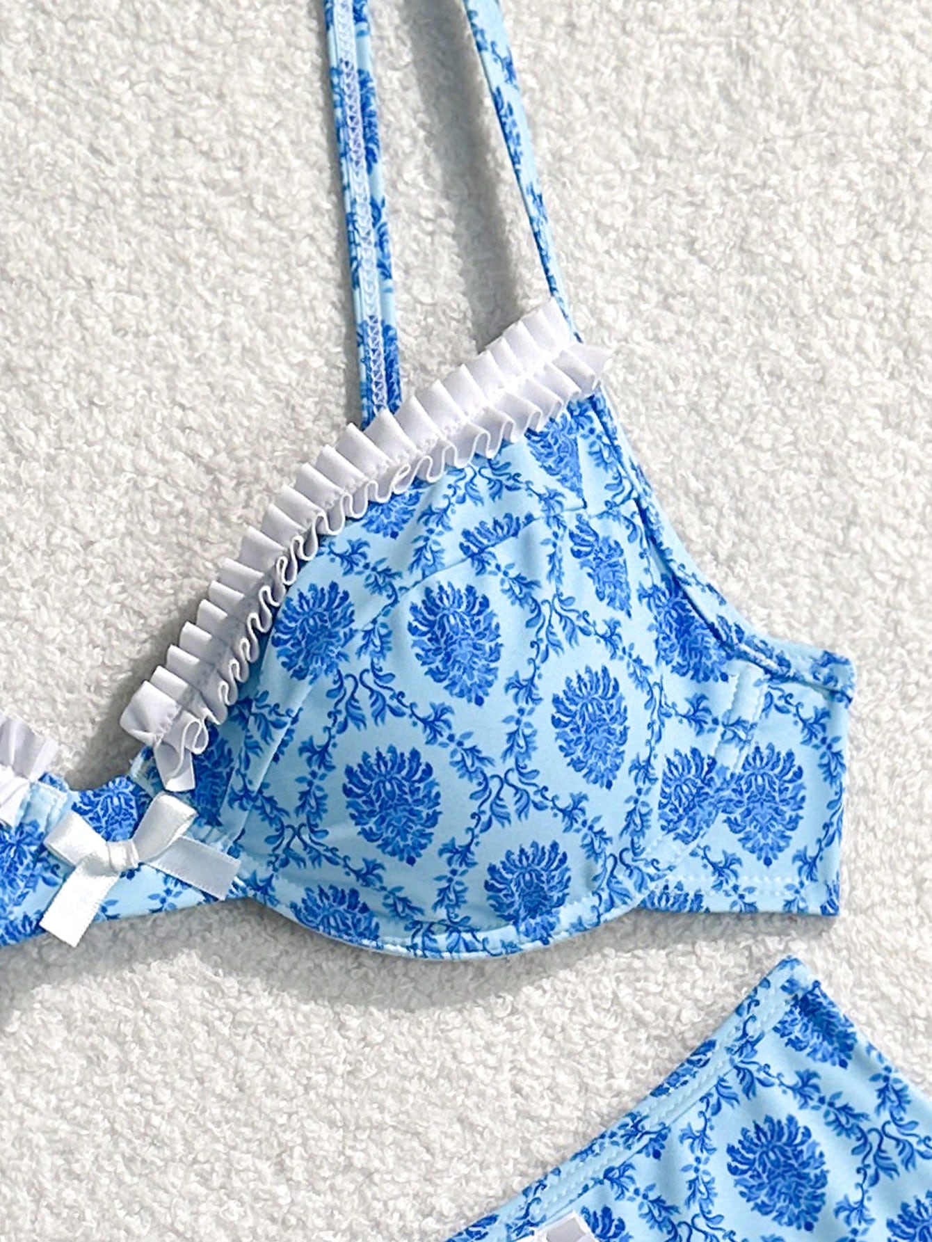 Bikinx Floral Printed Spliced Flounce Trim Women Bikini Set For Vacation