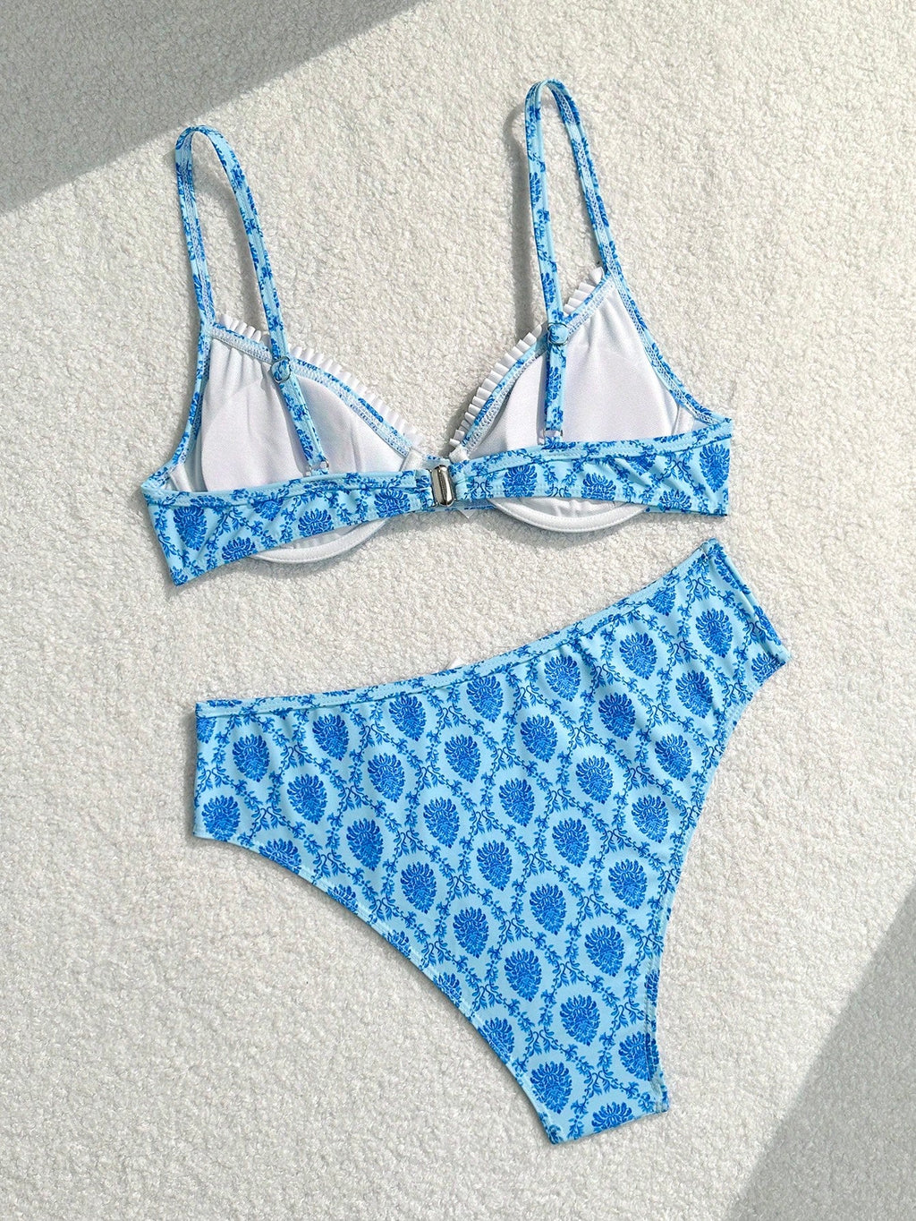 Bikinx Floral Printed Spliced Flounce Trim Women Bikini Set For Vacation
