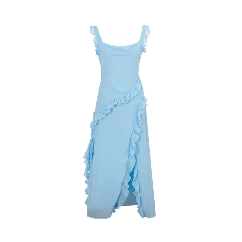 Women Clothing Summer Autumn Sexy Wooden Ear Stitching Split Dress