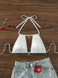 Silver Ornament Strap Halter One Piece Swimsuit Advanced Sexy Bikini Women