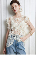 Women Summer Solid Summer Sleeveless Top Crochet hook