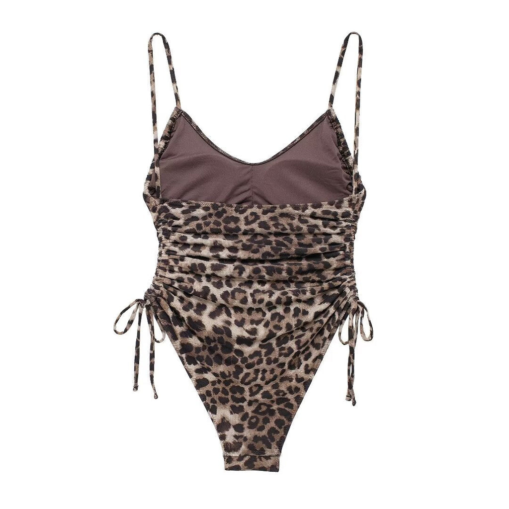 Summer Animal Pattern Printing Silk Net Pleated Decoration Slim Swimsuit