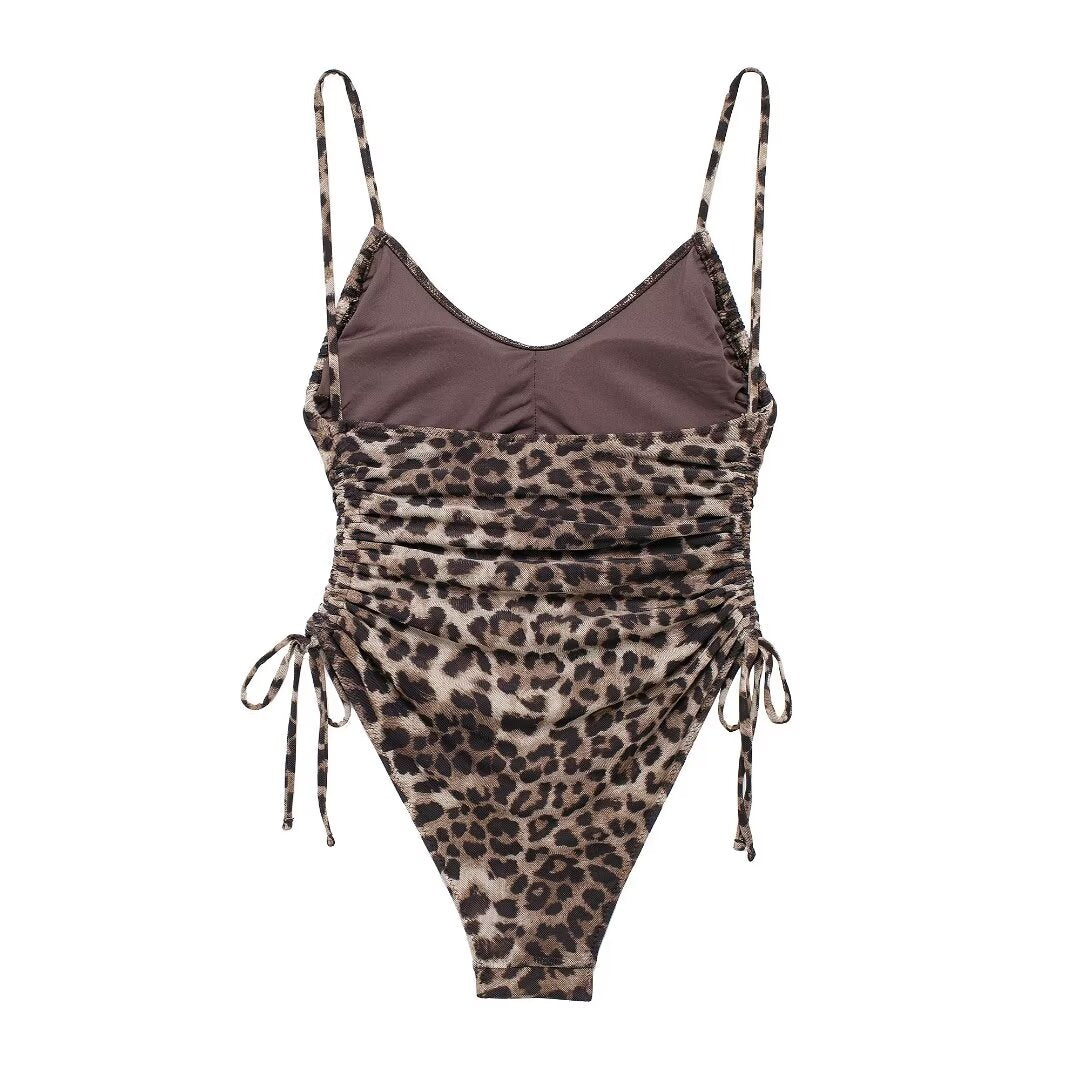 Summer Animal Pattern Printing Silk Net Pleated Decoration Slim Swimsuit