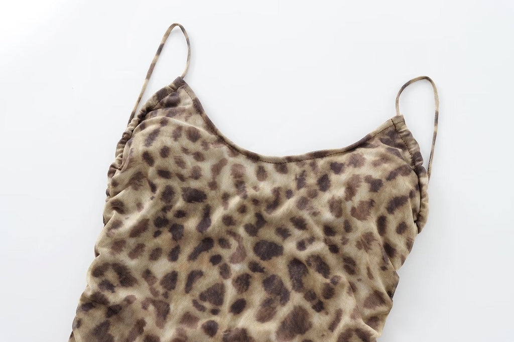 Summer Animal Pattern Printing Silk Net Pleated Decoration Slim Swimsuit