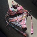 Hard Cup Floral Totem Strap Split Swimsuit Bikini Bikini