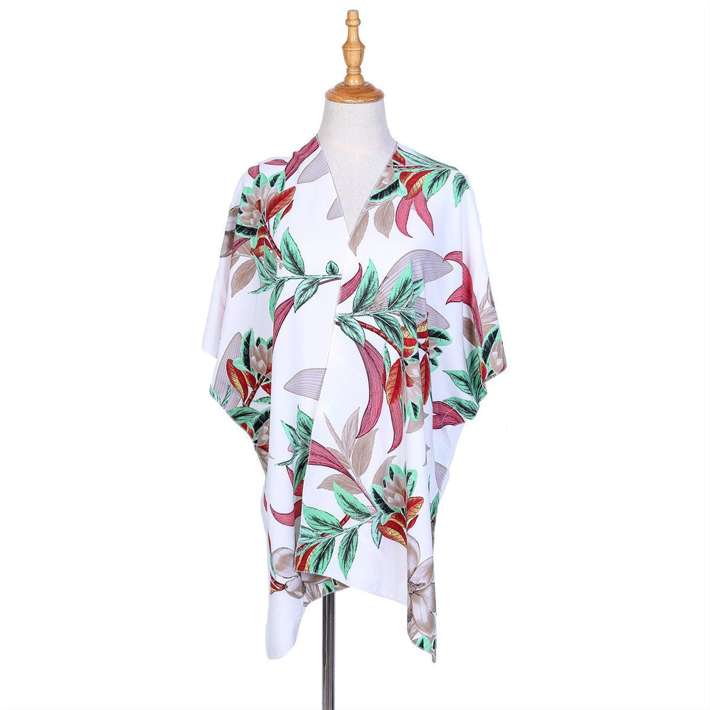 Spring Summer Vacation Travel Wild Chiffon Plant Floral Pattern Beach Sun Protection Blouse