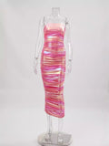 Fluorescent Dress Sexy Party Tube Top Pleated Dress Women Clothing