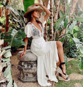 Embroidered Sexy Deep V Plunge Plunge Vacation Dress Beach Cover Up Beach Sun Protection Shirt Maxi Dress