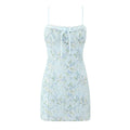 Sweet Printed Chic Lace Splicing Sling Mini French Sexy Slim Fit Short Hip Dresses