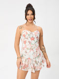 Floral Summer Adjustable Shoulder Strap Ruffled Hem Sexy Mini Dress